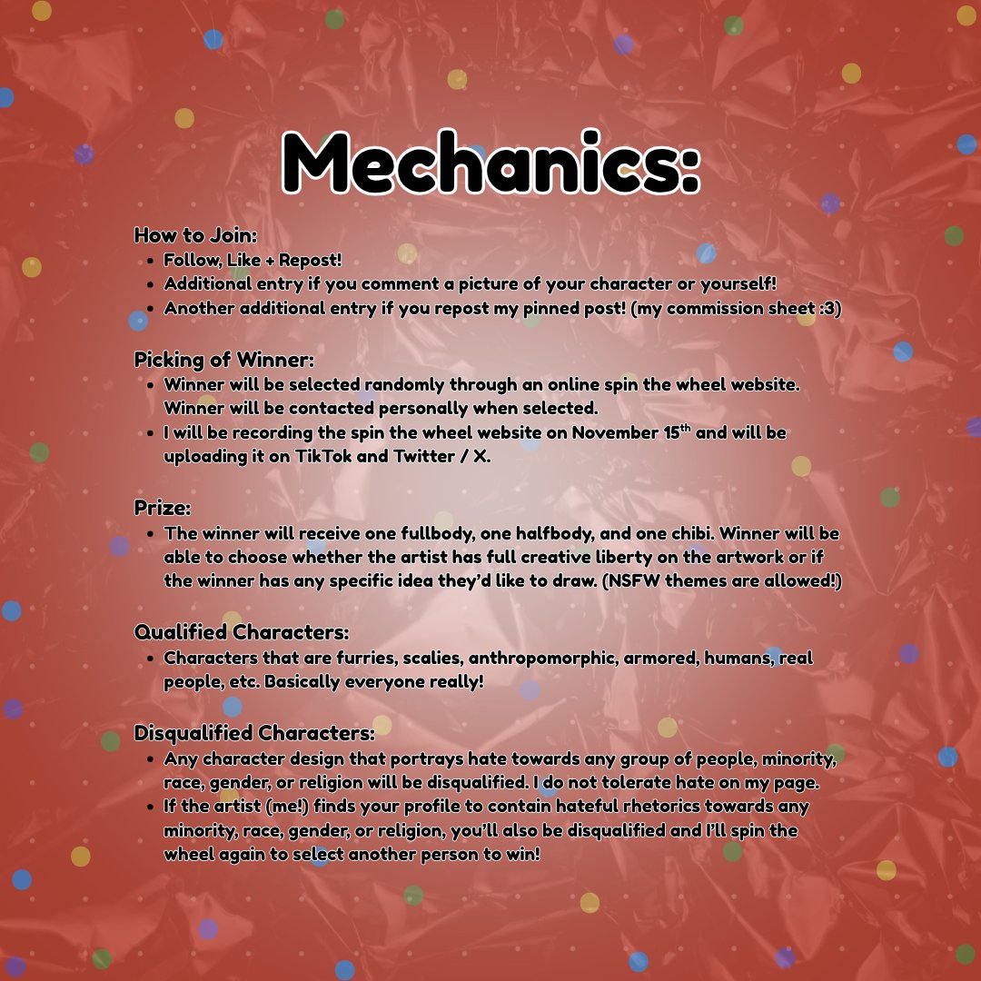 [ ART RAFFLE! ✨ ]

Thank you for 650+ followers! To celebrate, I will be giving away: fullbody, halfbody, and a chibi to one winner!

🗳️To join:
- Like + Repost
- You must be following me!
- Additional Entries on Mechanics!

End - 11.15.2025
🏷️#ArtRaffle #ArtGiveaway