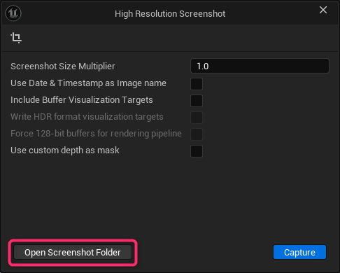 rarihoma's tweet image. UE5 の最新ビルドにて、高解像度スクリーンショットの撮影用ウィンドウに「スクショの保存ディレクトリを開く」ボタンが追加されていた。地味な変更だけど、この機能を使って撮影したスクショはすぐに使用したい場合が多いので助かる。
#UEStudy