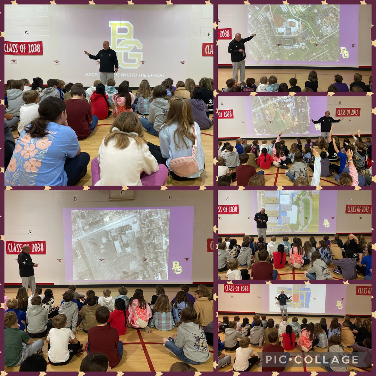 Superintendent <a href="/BGISDgaryfields/">Gary Fields</a> spoke with <a href="/PotterGrayPride/">Potter Gray</a> 5th graders on changes #bgisd has seen 🏫 &amp; some top secret 🤫 changes to come! Ms McClure’s students research BG’s needs &amp; will work all year to bring about a change they wish to see by 2050.💜 #bgisdbrightspots #kydlc