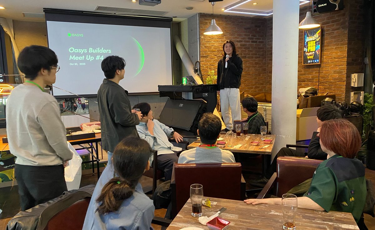 Oasys Builder meetup #4 を開催しました！  Builderの皆様との交流イベントです。Oasysからは、先日発表された『MUSHInomics with  MUSHIKING』、アミューズメントポーカー大会への協賛など、最新の取り組みをご報告しました。