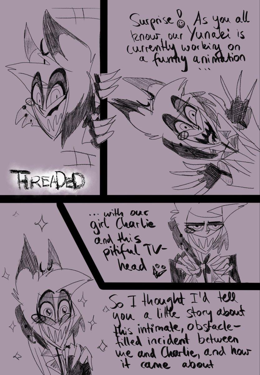 🪡THREADED✨

I thought it was time for a little smally glory comic for the charlastor community. To chear up and stuff 😗😗😗✨✨✨ 

I can’t post every day but every second or third day. So beware my horny holly living beings! It is time to tell the story why Alastor came to