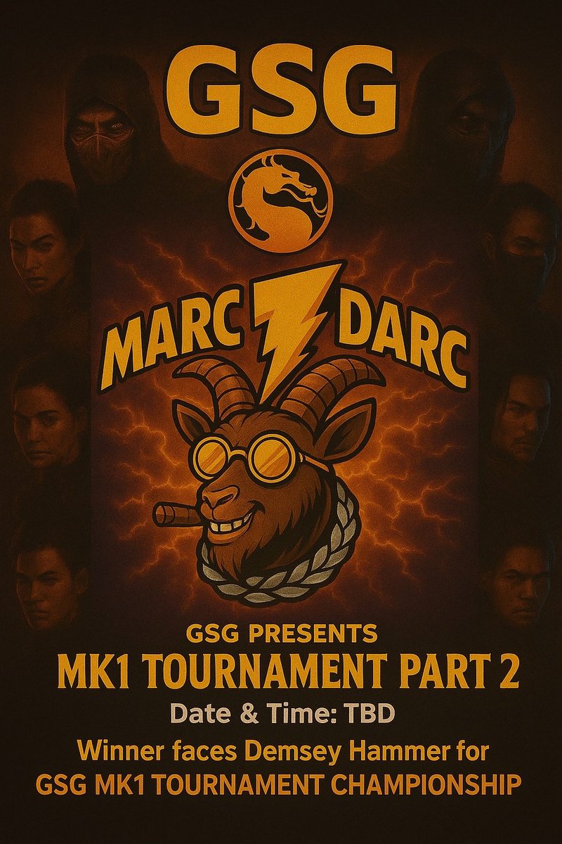 GSGxOTL's tweet photo. ⚡ GSG MK1 Tournament Pt. 2! Who’ll face Demsey Hammer for the title? 🐐🔥 #GSG #MortalKombat #MK1Tournament https://t.co/tfytsZpeBx