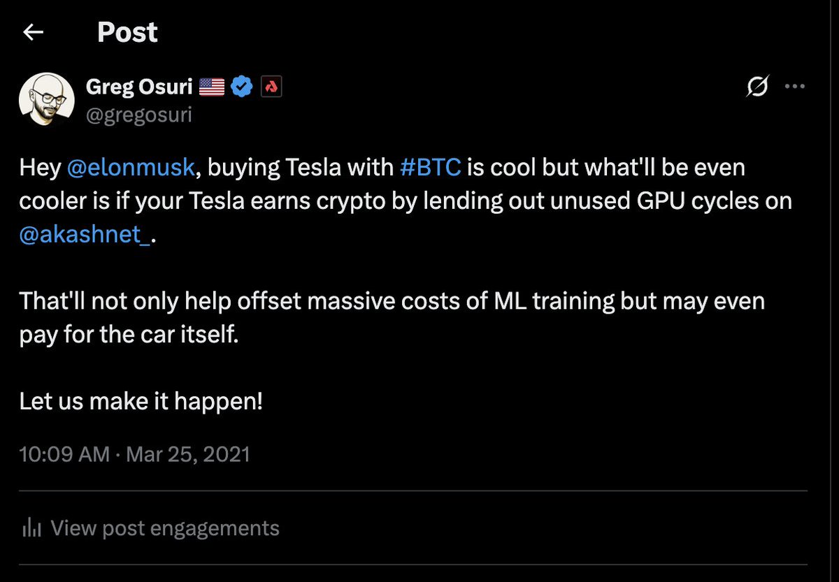 gregosuri's tweet photo. I've been waiting for the day @elonmusk finally validates the idea of having Teslas offload underutilized GPUs to train AI. https://t.co/gmhsw9sP3M