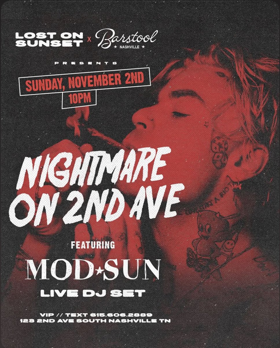 MODSUN's tweet image. NASHVILLE I’m here for the weekend throwing parties.

Halloween night @ The Trimble 

Sunday night @ Barstool 

Doing DJ sets at both &amp;lt;3