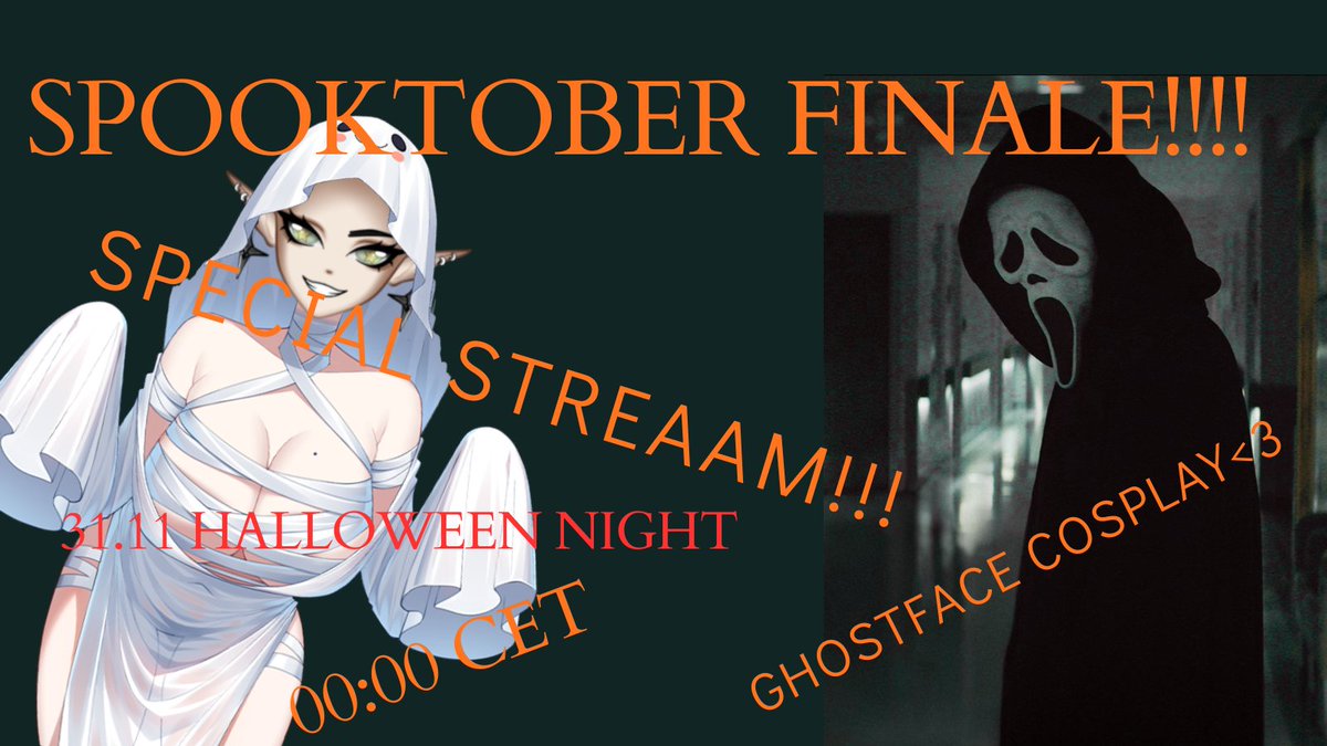 EN; Tomorrow at midnight !!!! SPECIAL EVENT ≽^• ˕ • ྀི≼
We will be doing special ghostface cosplay live on stream!!! celebrating hitting almost 100 followers and halloween at that I HOPE TO SEE YOU THERE &lt;3 

twitch.tv/fae_llen 

 #ENvtuber #VtuberUprisings #vtuber