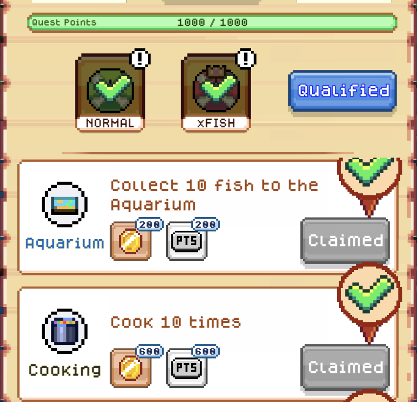 🎣 Daily Quests 2.0 estão chegando no Fishing Frenzy!

No Capítulo 2, as missões diárias vão ganhar um rework completo, e o novo sistema de Karma vai desempenhar um papel importante nas recompensas. 

Coletar, cozinhar, pescar... tudo isso vai importar ainda mais para o progresso