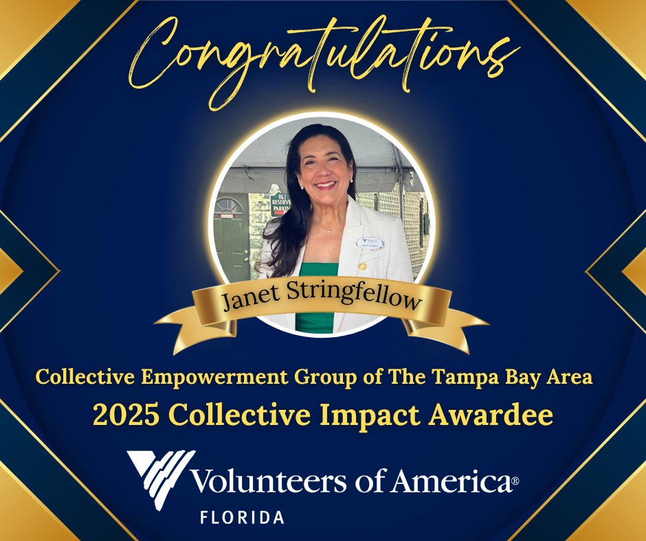 We are proud to congratulate our CEO/President, Janet Stringfellow, on receiving the #CEGTBA 2025 Collective Impact Award!
Janet was honored for her outstanding leadership advancing affordable housing, veteran and senior services, and behavioral health across Florida 

#VOAF