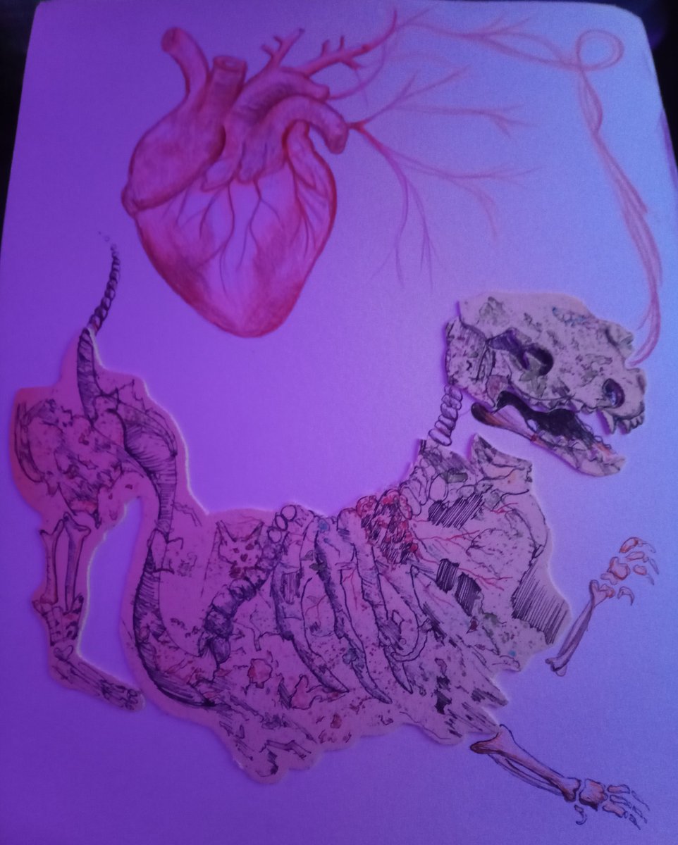 Un presente del hermano de mi jefe este dibujo de un perro (esqueleto) unido o guiado al corazón o tipo dinosaurio, eso si es muy malo como arquitecto pero para dibujos es muy bueno <a href="/rosete_ros/">Rosete Ros</a> <a href="/RojoWargo/">Rojo_Wr</a> #ArfArf🐶📷 #OpenThePit