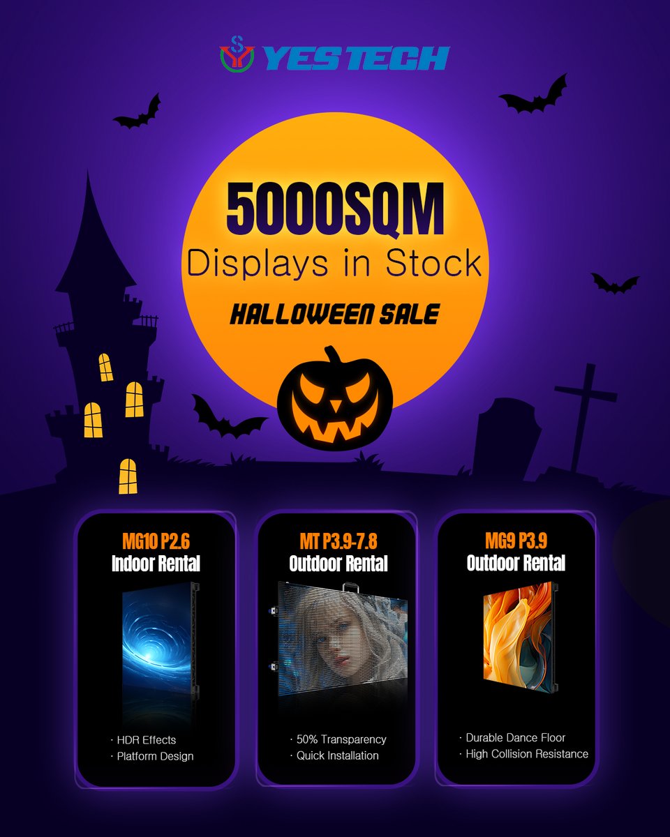 YESTECH_LED's tweet image. 🎃 Get ready for Halloween — and for your year-end events!
YES TECH brings you bright LED magic to make every stage shine — from festive setups to spectacular finales.
Get in touch with us or your sales manager NOW.
#YESTECH #LEDDisplay #StageDesign #MGseries #ProAV