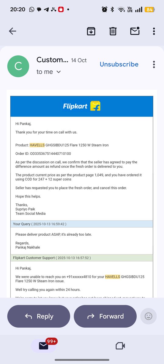 pankajnakhale's tweet photo. Hay @Flipkart @flipkartsupport #FlipkartScam please refund my amount as promised by you. Your customer support team is of no use, raised complaints multiple times and called them but they just ignoring, no resolution provided. #FlipkartFail #flopkart https://t.co/I01nbjHCo7