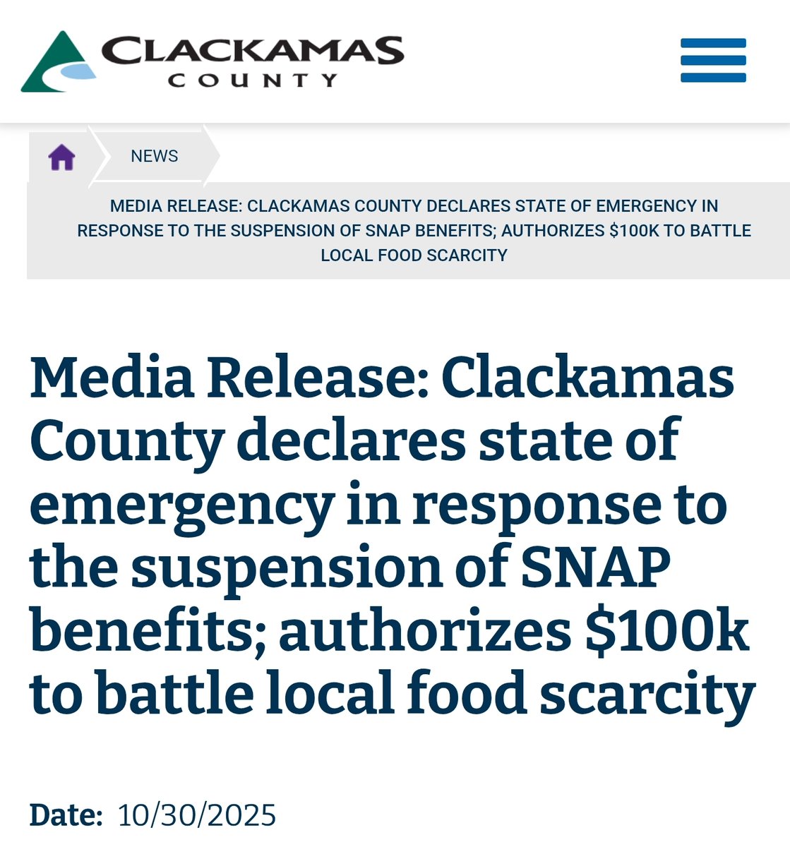 Clackamas County steps up and leads when others point fingers and play politics, all while our neighbors face hunger and food insecurity.
clackamas.us/news/2025-10-3…