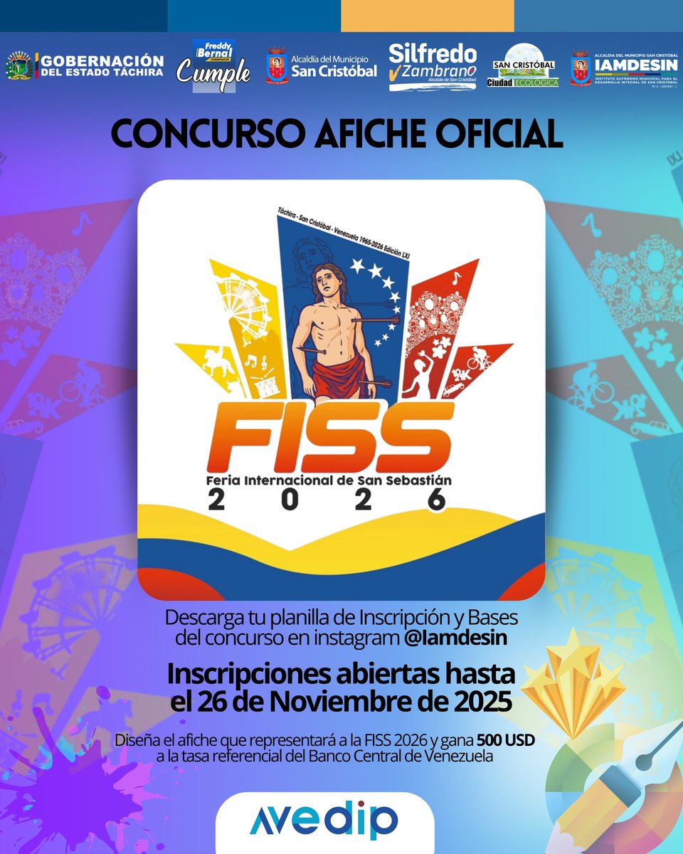 Inscripciones abiertas para los interesados en participar en el concurso del afiche oficial de la Feria Internacional de San Sebastián 2026 #tachira #sancristóbal #fiss2026