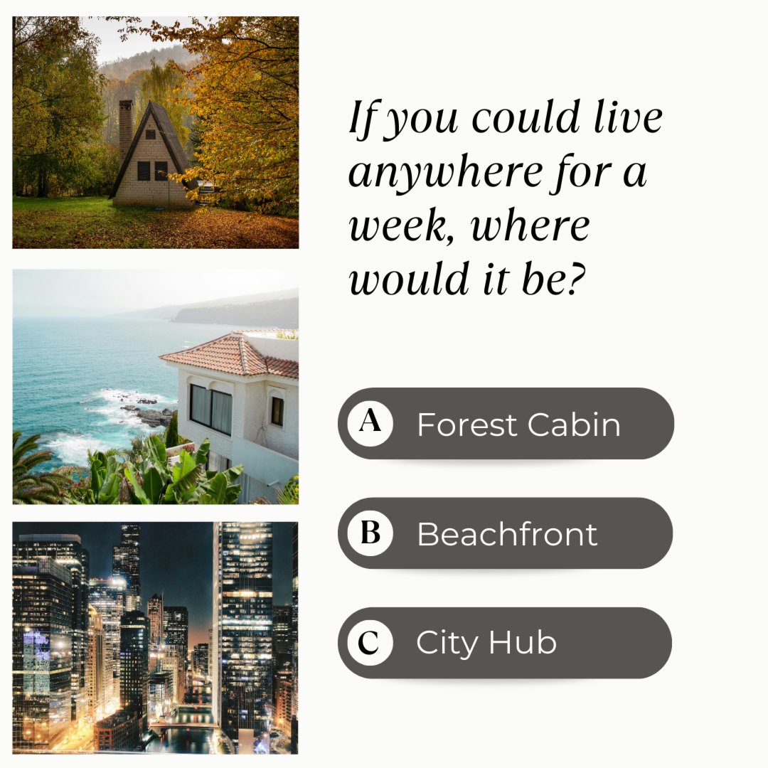 If you could escape for a week…where would you go? 🌲🏖️🏙️

Would you unwind in a comfy forest cabin, soak up the sun beachfront, or revel in the energy of a bustling city hub?

Comment your choice below! ✨

#TamiirvinyourLokalrealtor #Newbraunfelstxrealestate,