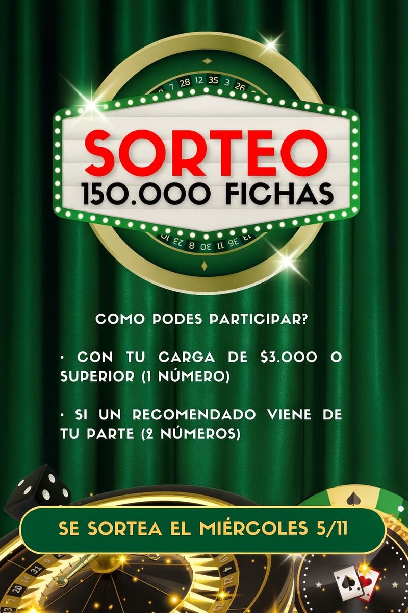 Octta_'s tweet image. 🎉🎰 ¡GRAN SORTEO! 🎰🎉
Este miércoles 5/11 podés ganar 150.000 fichas 💸🔥

👉 Cargá $3.000 o más = 1 número
👉 Si traés un recomendado = 2 números 💥

¡Más cargas, más chances de ganar! 🚀

📲 Participá ahora → wa.link/x40b2o

#CasinoOnline
#Apuestas
#Sorteo