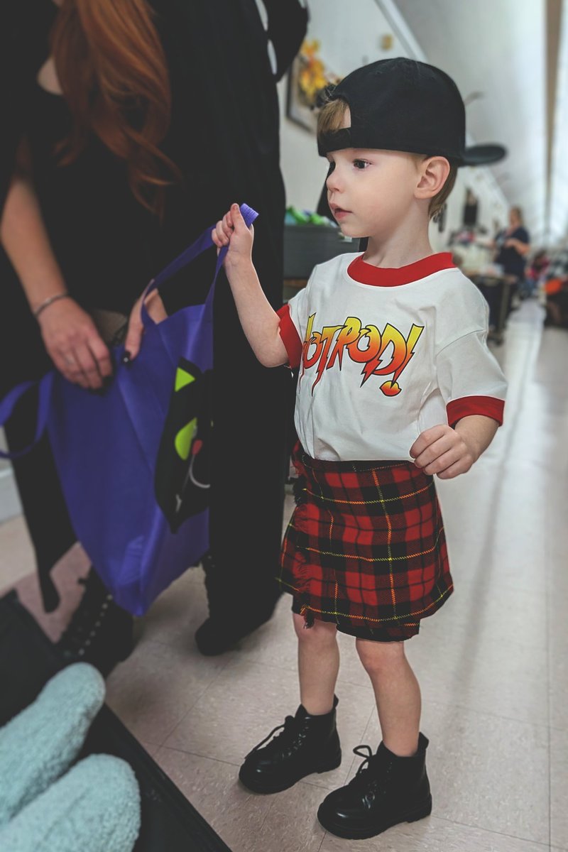 My son Jax getting "Rowdy" at tonight's Trunk or Treat in his Roddy Piper costume.