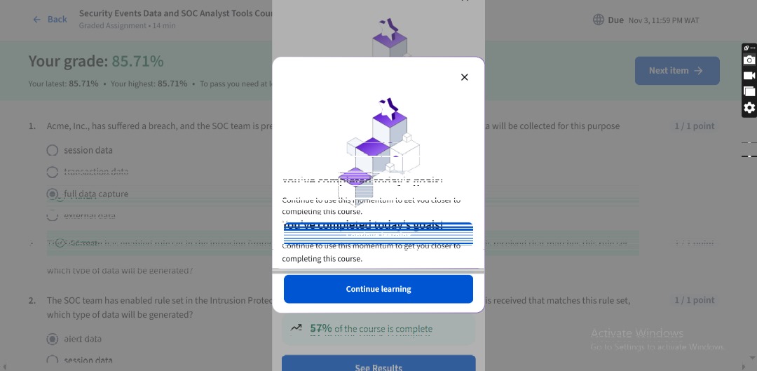 PinkyQueen001's tweet image. Then I finished studying the Introduction to security events data and SOC analyst tools via @LearningatCisco