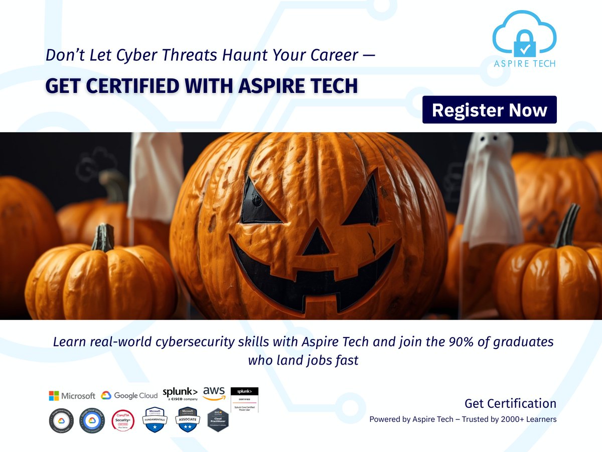 AspireTechServ3's tweet image. 🎃 This Halloween, stop fearing hackers — become the expert who stops them
Train with Aspire Tech and join the 90% who land cybersecurity jobs fast
🕸️ Enroll now: aspiretss.com/cybersecurity-…