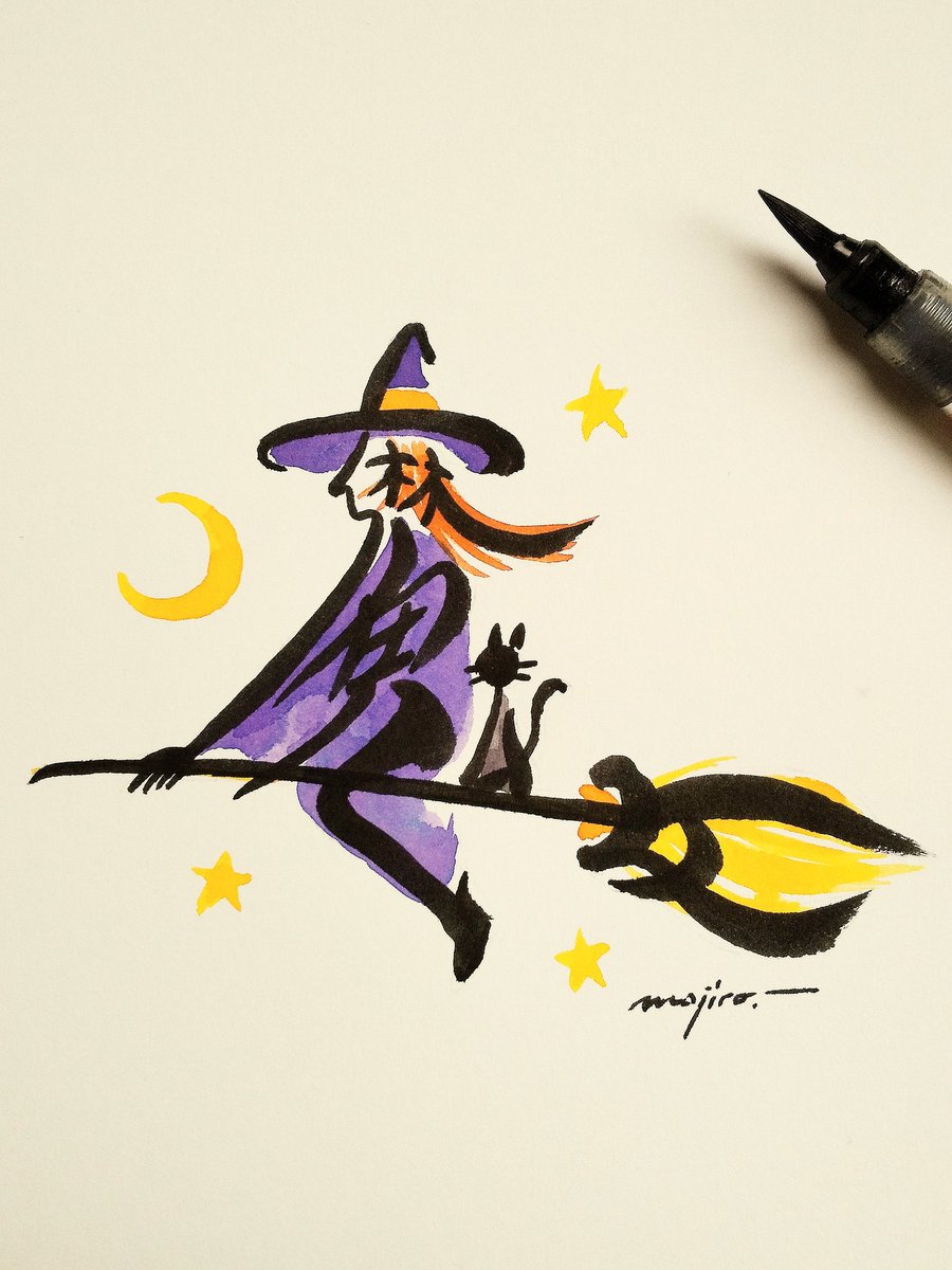 982ra1's tweet image. 「魔女」の文字で
ホウキに乗った魔女を
描きました
#HappyHalloween
#ハッピーハロウィン
