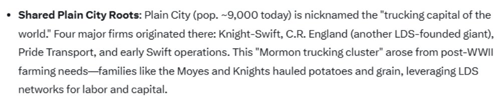 So this one's brand new to me, but it doesn't take much imagination to think about what having 3 of the 4 biggest trucking companies in America be founded by Mormons would provide for a church who endorsed the mission of the Central Intelligence Agency. Interesting.