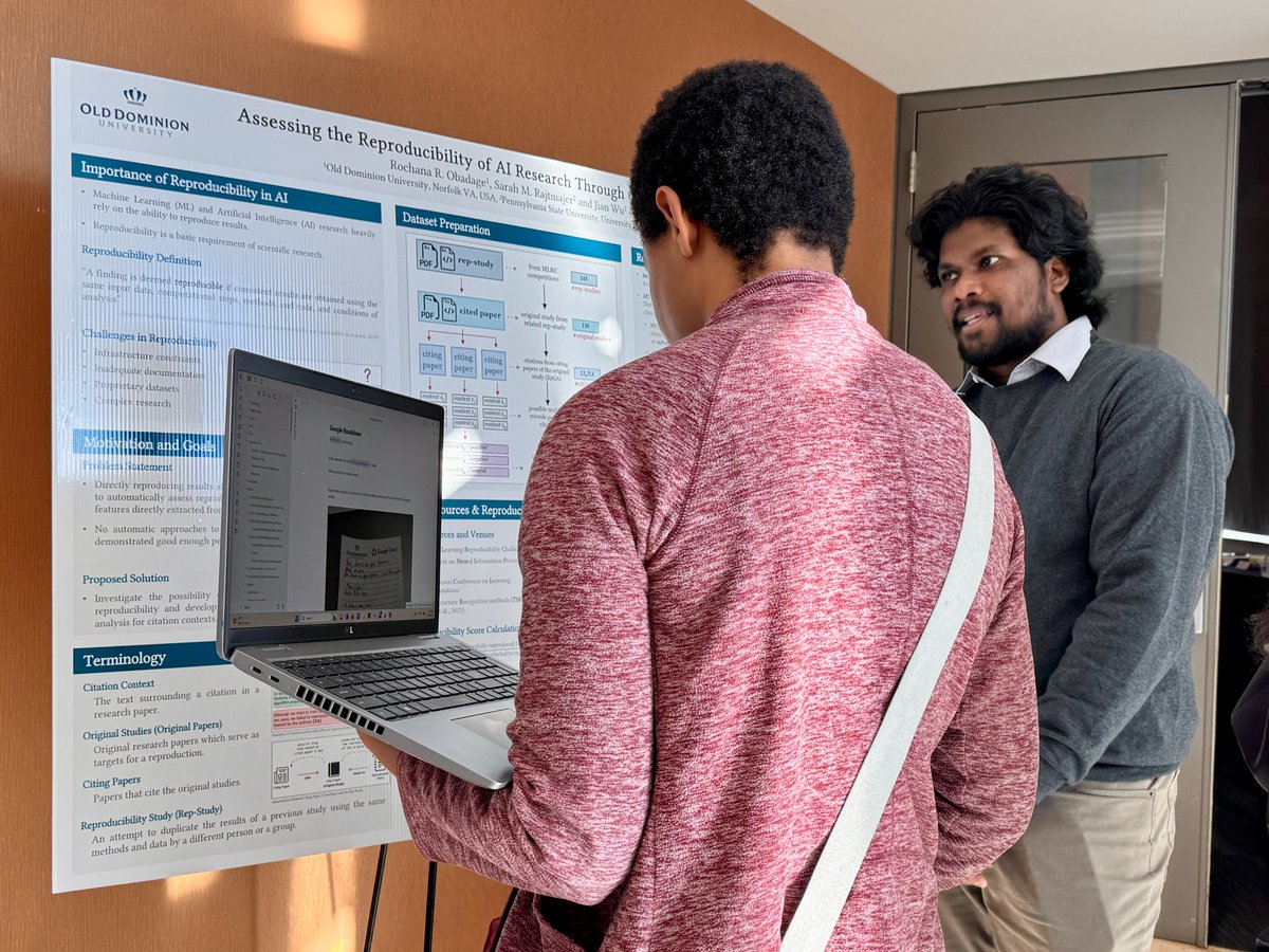 rochanaro's tweet image. Presented our poster on “Assessing the Reproducibility of AI Research Through Citation Contexts” today at the Google–ODU partnership event, &quot;Transform ODU&quot;. It was a great experience sharing ideas and receiving valuable feedback!

Our preliminary work:👉 tinyurl.com/4peuapyh