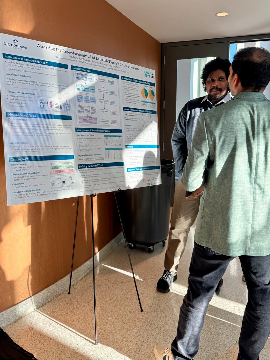 rochanaro's tweet image. Presented our poster on “Assessing the Reproducibility of AI Research Through Citation Contexts” today at the Google–ODU partnership event, &quot;Transform ODU&quot;. It was a great experience sharing ideas and receiving valuable feedback!

Our preliminary work:👉 tinyurl.com/4peuapyh