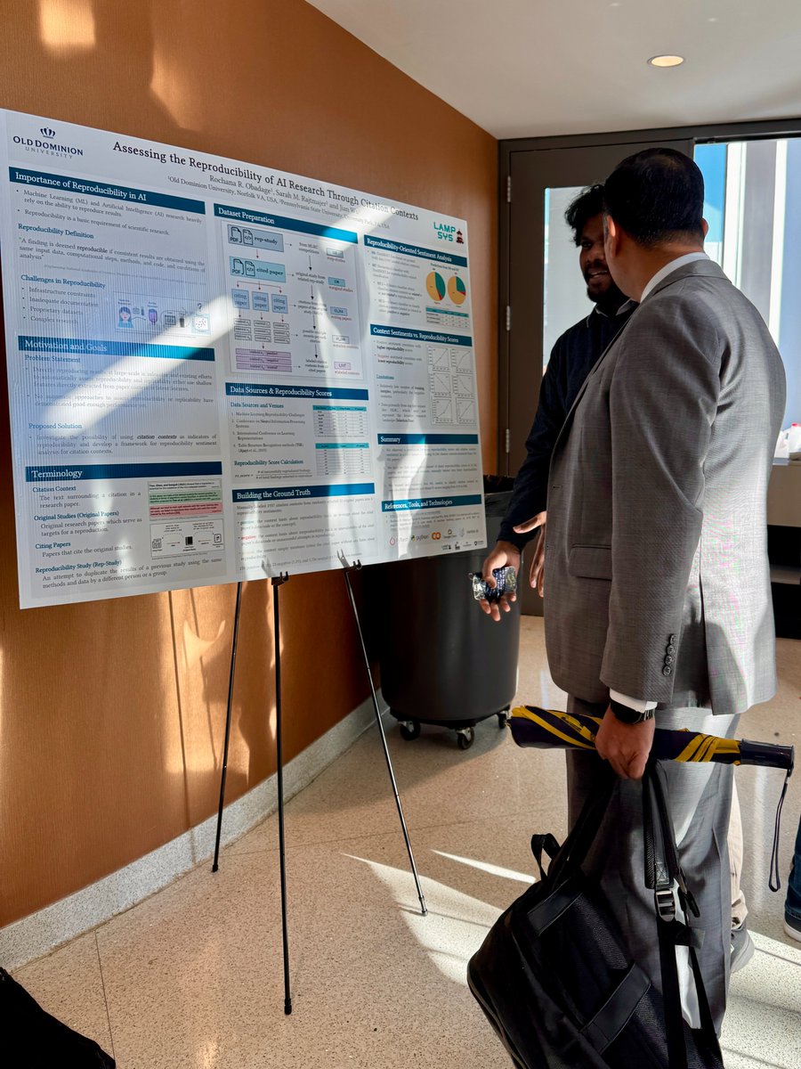 rochanaro's tweet image. Presented our poster on “Assessing the Reproducibility of AI Research Through Citation Contexts” today at the Google–ODU partnership event, &quot;Transform ODU&quot;. It was a great experience sharing ideas and receiving valuable feedback!

Our preliminary work:👉 tinyurl.com/4peuapyh