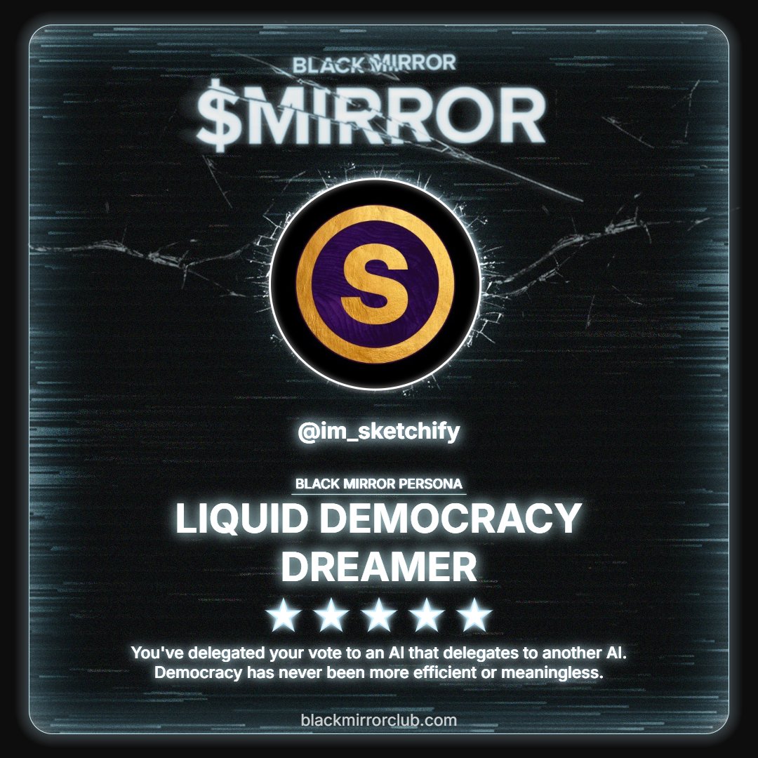 im_sketchify's tweet image. Scanned and processed. The algorithm judged me.
Discover your Black Mirror Persona by @blackmirror_xp and claim yours now.
loyalty.blackmirrorclub.com/loyalty