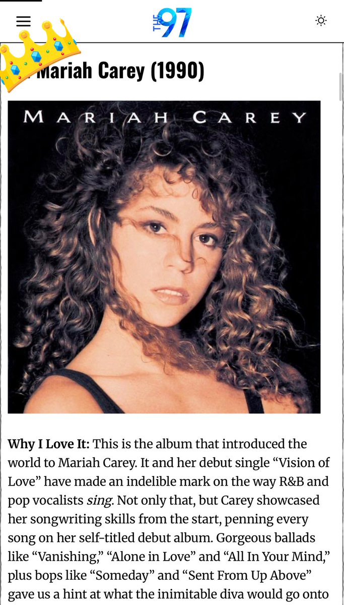 <a href="/VincentDahhling/">as told by VINCENT.</a> <a href="/MariahCarey/">Mariah Carey</a> <a href="/dantedidomenico/">Dante DiDomenico</a> <a href="/phil_lifeisgood/">Phil #lifeisgood</a> <a href="/ScooterInSA/">ScooteR #HereForItAll #Glitter25</a> <a href="/JustJameis/">Jameis.</a> <a href="/adam6ever/">Adam</a> <a href="/Musictologist/">Musiq</a> <a href="/StevieDerrick_/">𝐚𝐥𝐰𝐚𝐲𝐬,𝐚𝐮𝐭𝐡𝐞𝐧𝐭𝐢𝐜.</a> <a href="/alonaonline/">✨lonnie b. fly</a> <a href="/KanayahSmith/">Kanayah Smith</a> <a href="/kplzGRIND/">GlitterBomb ✨VOTE for Mariah Carey on #RockHall 🪷</a> <a href="/JusHeatherTwo/">J’s Blue Sunshine🌦🪷</a> <a href="/R_Lucretia_/">R. Lucretia</a> <a href="/fishlover304/">Melt Away Carey</a> <a href="/MeIAmMiiiichele/">Miiiichele</a> <a href="/TerryTokyo/">Me. I am Terry</a> Today is about a “Vision of Love”— the debut of a legend. 

With her debut album, <a href="/MariahCarey/">Mariah Carey</a> changed the game— forever. 

We got 3 lambs to speak on it, <a href="/musicbawx/">kizzmarkzouyeah</a> <a href="/aliframdhanalif/">MC16-Here For It All</a> @JohnHou61633581 

Read more here: the97.net/featured/someo…