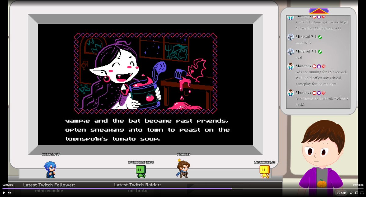 MononexVT's tweet photo. Thanks for watching the stream! We completed Curse Cracker's main story and tried out Vampire's Best Friend. Overal, a Spooktastic Spooktober Specacular!

I will moving on to a new game for next week's stream so stay tuned.

#Spooktober2025 #CurseCrackers https://t.co/Q9GLsHGxvO