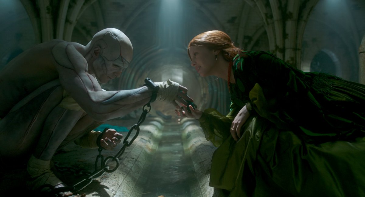 The Creature and Elizabeth 

Jacob Elordi and Mia Goth in Frankenstein, a film by Guillermo del Toro.