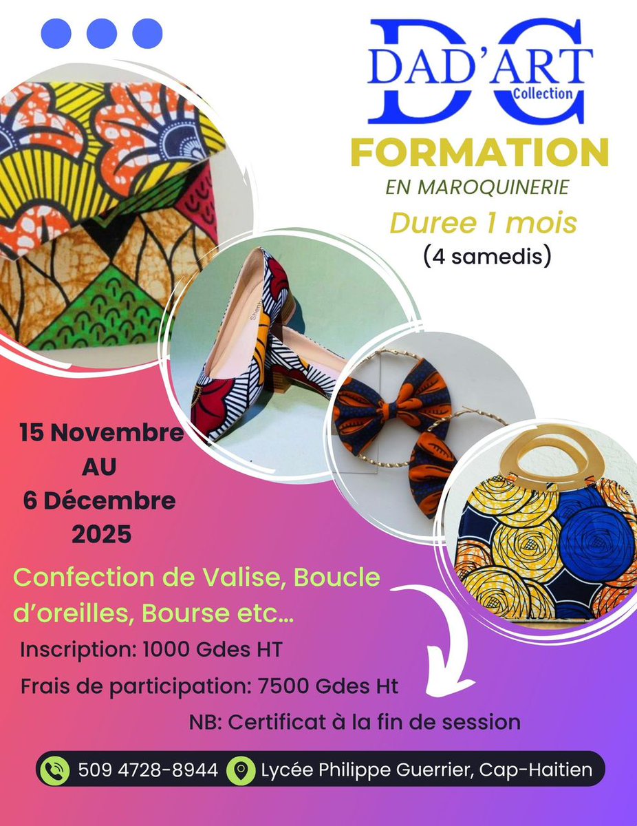 Dadacollection's tweet image. Kis wap tann pouw vin aprann yon metye manyèl kap sèviw pou lavi

Tel:47288944 pou rezèvasyon