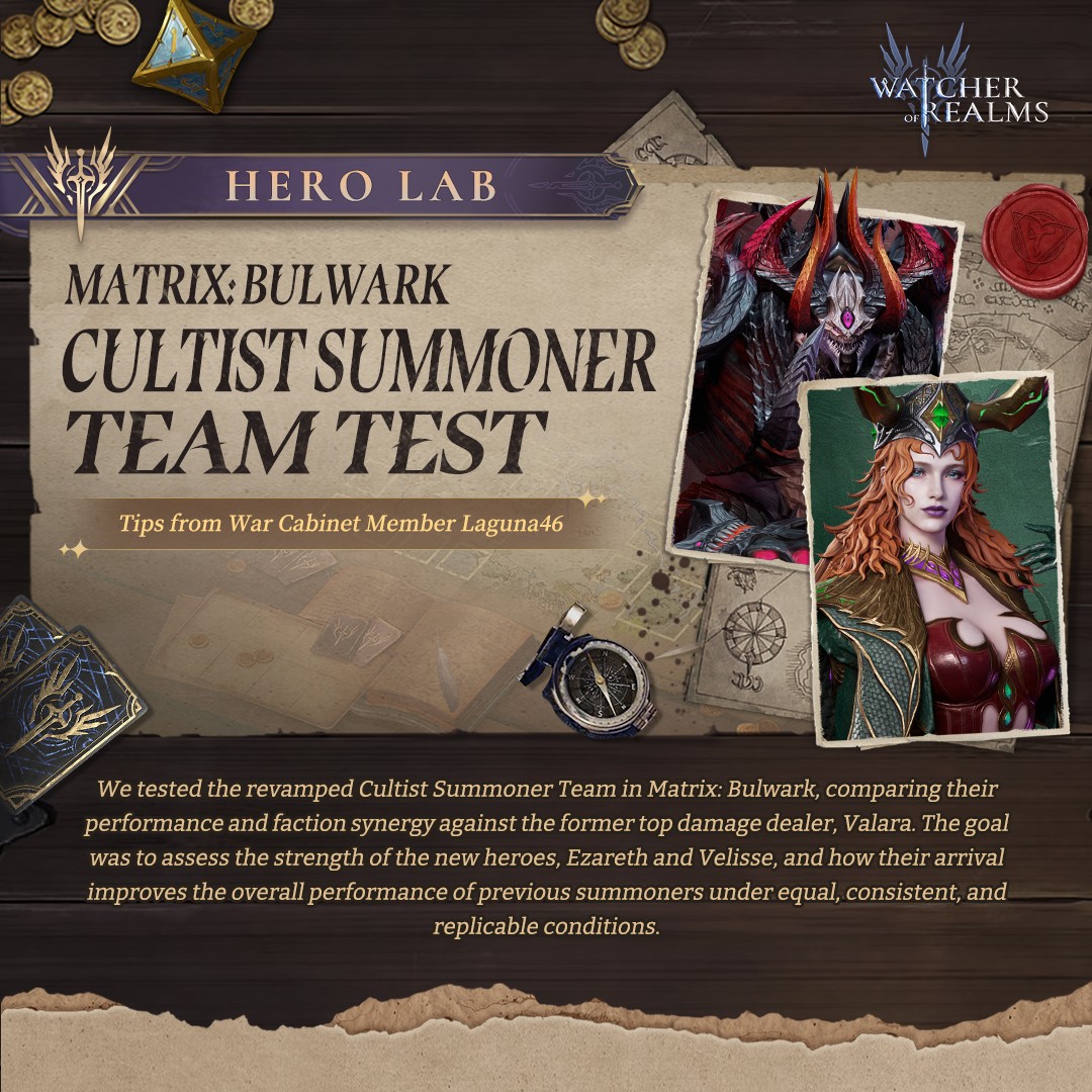 WatcherOfRealms's tweet photo. Matrix: Bulwark — Cultist Summoner Team Test
🫡 Salute, Commanders!
📜 Today, we’re excited to present the Cultist Summoner Team in Matrix: Bulwark!
Details: https://t.co/OMfPwiJxmW
#watcherofrealms #NotYourAverageStrategyRPG #HeroLab #Matrix #SummonerTeam https://t.co/CinRltGv1d