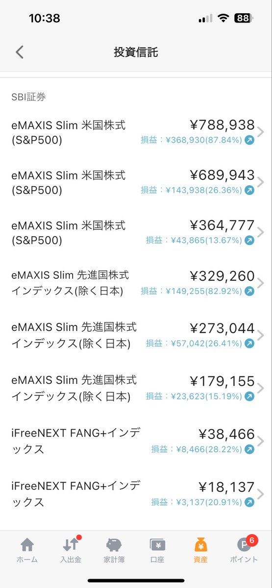 13isgoodnumber's tweet photo. 毎月恒例我が家の投資信託評価額
2025.10(積立34ヶ月目)
計　5,375,598

前月比:+506,588
（今回はいつもの1.5倍積立しました。以前買い付けてたと思ってた分が、できてなかったため）
500万いくどころか、540万目前とはビックリ🫢
毎日指数が何%あがったとかはみてるけど、ここまで増えてるとは🤯 https://t.co/jNoyNgz8FH