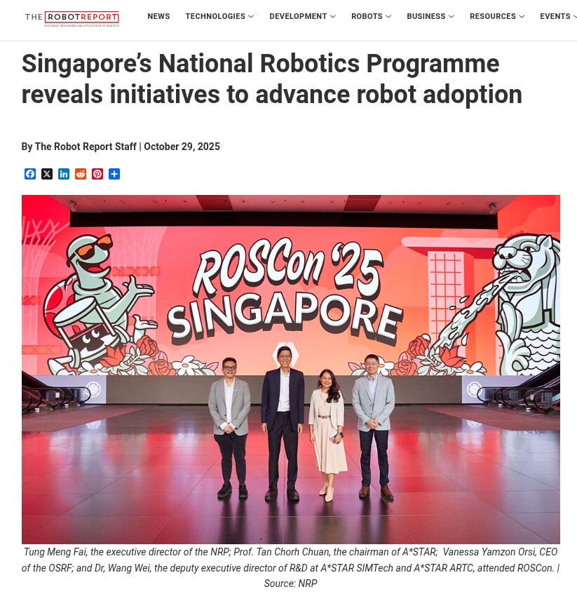 OpenRoboticsOrg's tweet image. Here is your ROS News for the Week of October 27th, 2025

🇸🇬 ROSCon 2025 in Singapore is a wrap!
🇨🇦 ROSCon 2026 in Toronto, Canada announced
🇨🇳 ROSCon China kicks off in Shanghai
🇸🇬 @IntrinsicAI &apos;s AI for Industry Challenge launches
🇸🇬 New ROS 2 Video Tutorials

⬇️⬇️⬇️