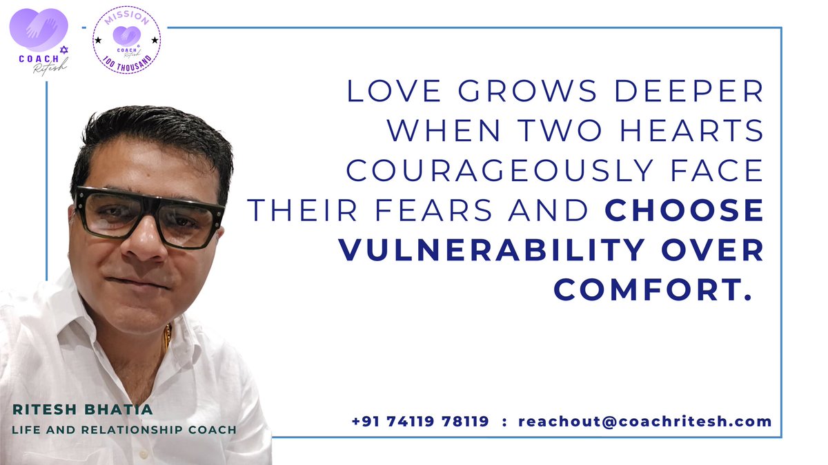 RiteshB_coach's tweet image. Love grows when courage replaces comfort.
Vulnerability isn’t weakness, it’s the bridge that deepens connection. 

What helps you choose openness over defense?

#LoveDeeply #Vulnerability #CoachRitesh #mission100thousand