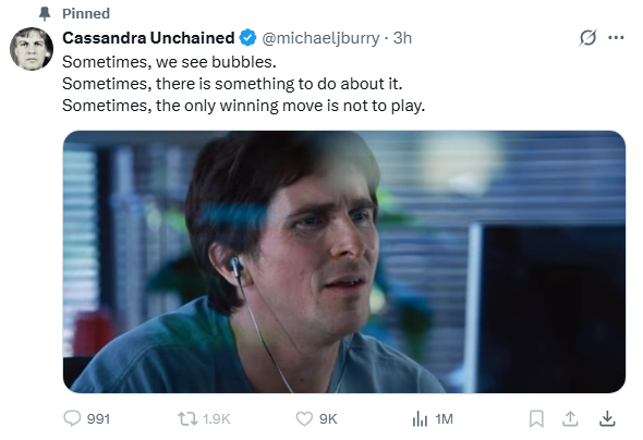 Barchart's tweet image. Michael Burry just made his first X post in years!  👀 And says a Bubble is forming but he doesn't know how to play it 🤯