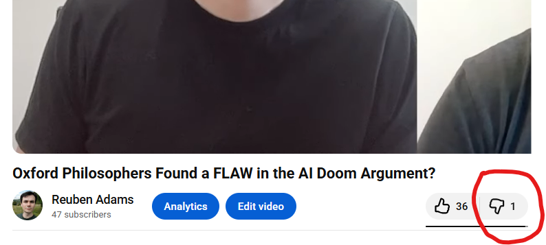 ReubenJAdams's tweet image. Got my first dislike on YT. At last, conclusive evidence it&apos;s not just my Mom watching.