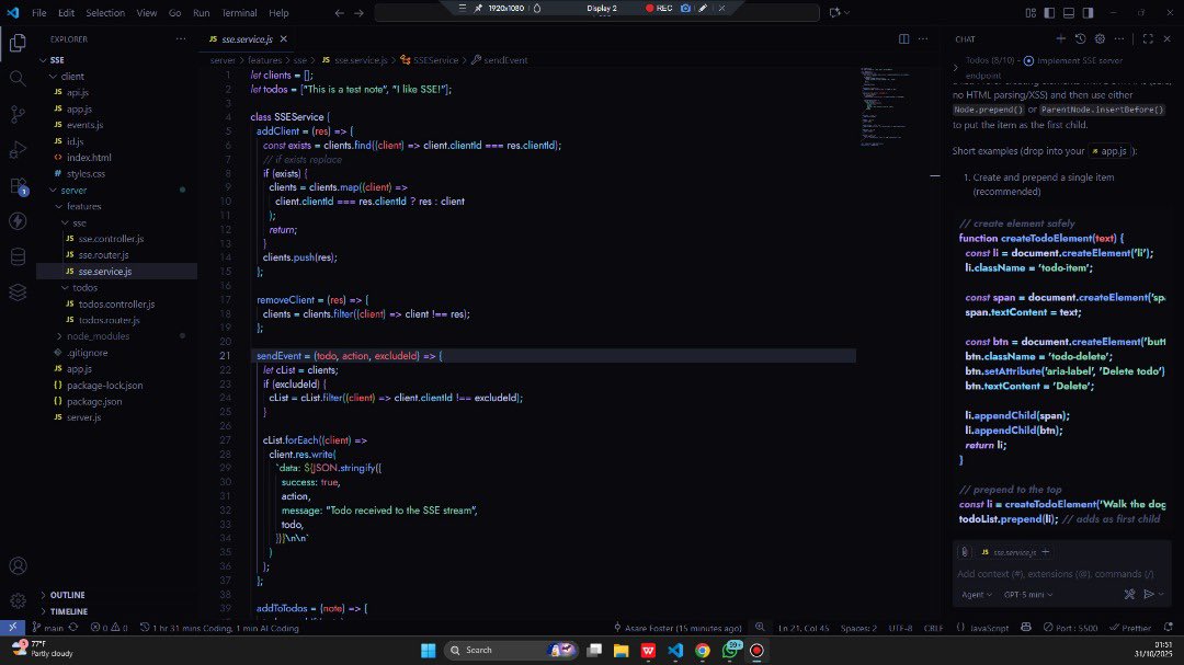 fostersoasare's tweet image. It’s been long since I wrote vanilla Js. 
Created a simple todo app that use server sent events and HTTP. I used HTTP to push updates and SSE to send those to other clients . Yes I could have used websockets but I wanted to see how SSEs work. 
github.com/FosterSOAsare/…