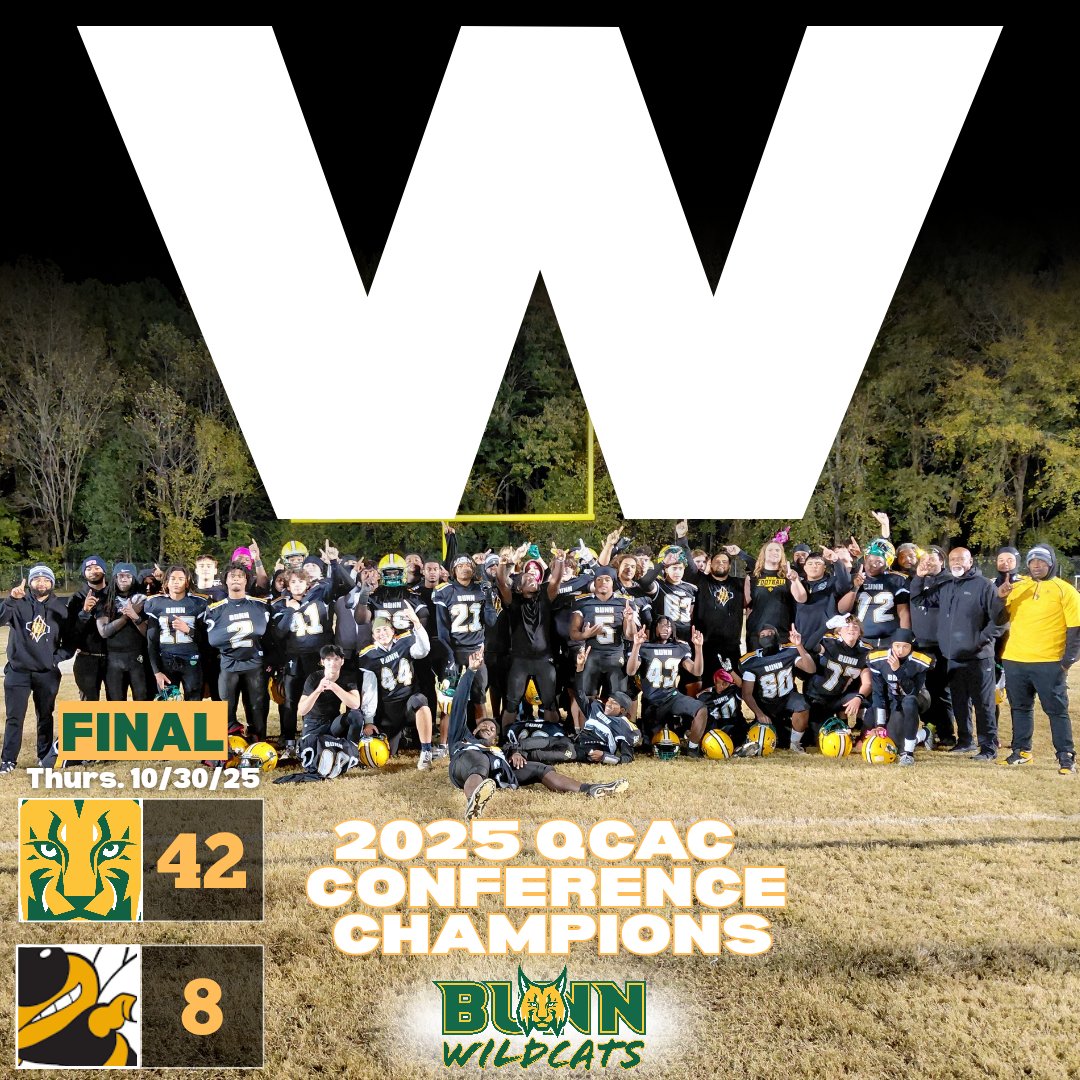 BunnWildcatsFCS's tweet photo. 🏆CONFERENCE CHAMPIONS 🏆

#BunnFootball finishes the regular season as undefeated Quad County Athletic Conference champions! They defeated Roanoke Rapids on senior night. This is their first 🏆 since 2016. Way to go, Wildcats!

#GoBunn | #WeAreBunn | #WinCats
🟩😼🏈🟨 https://t.co/e4hQ1b3gA5