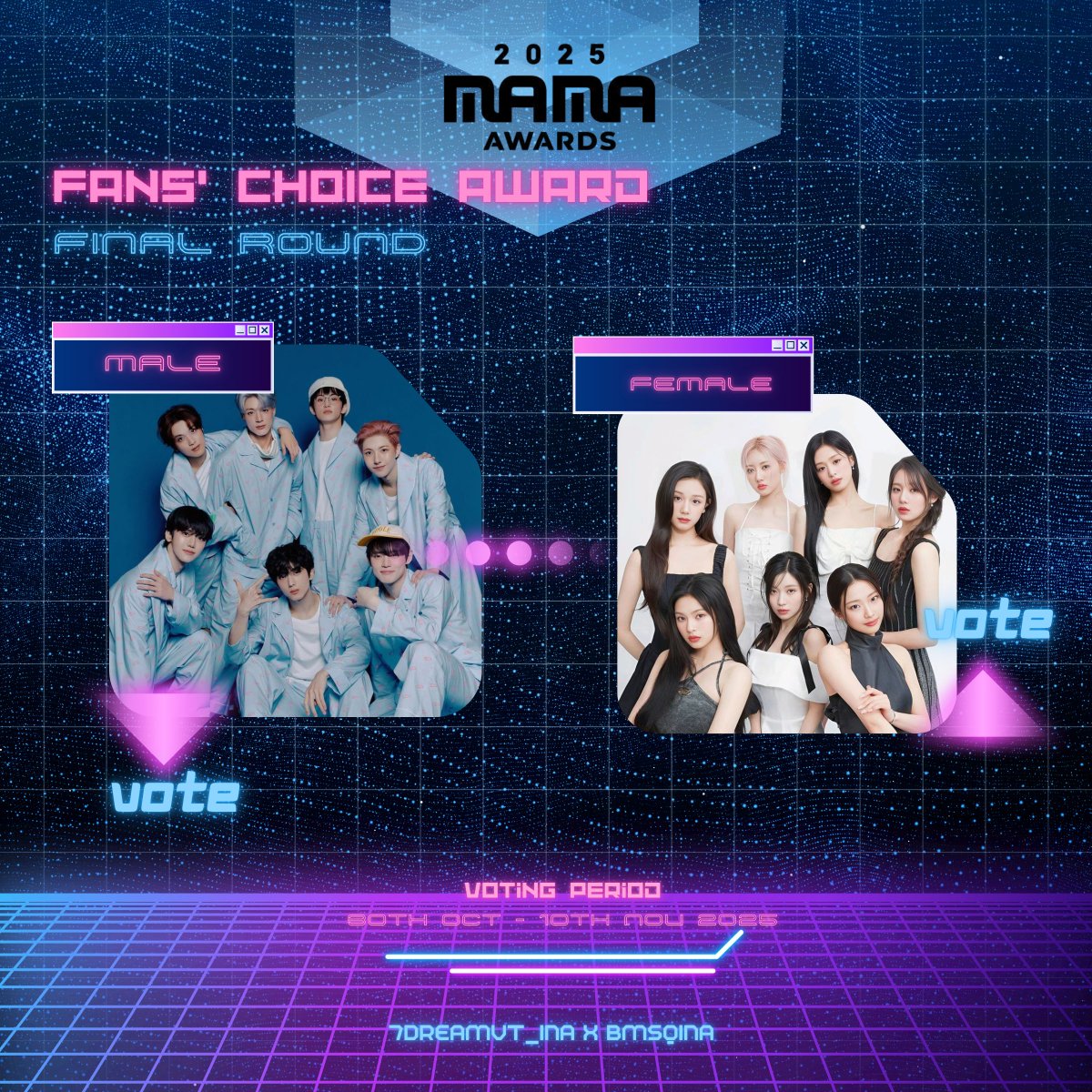 [ MAMA VOTING COLLABORATION ]

DREAMzens! We're teaming up with <a href="/BMSQINA/">BMSQ INDONESIA</a> for the Final round MAMA Fan's Choice Award 

Vote BABYMONSTER for the Female Category

🎯 862 proof
⌛️ 23:59 KST / 21:59 WIB (before reset time)
🔗 drive.google.com/drive/folders/…

‼️upload your voting proof in the