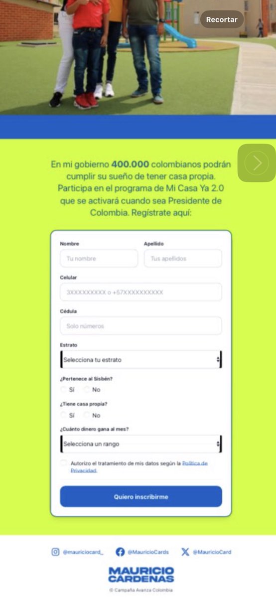 JoseGuarnizoA's tweet image. Dice @MauricioCard que nadie dejó sus datos en el enlace, y no es cierto. Por varias horas de la noche usuarios entraron a este formulario y lo diligenciaron, esperanzados en acceder a una vivienda para lo cual le entregarán el voto. ¿Qué hará con estos datos en plena campaña?