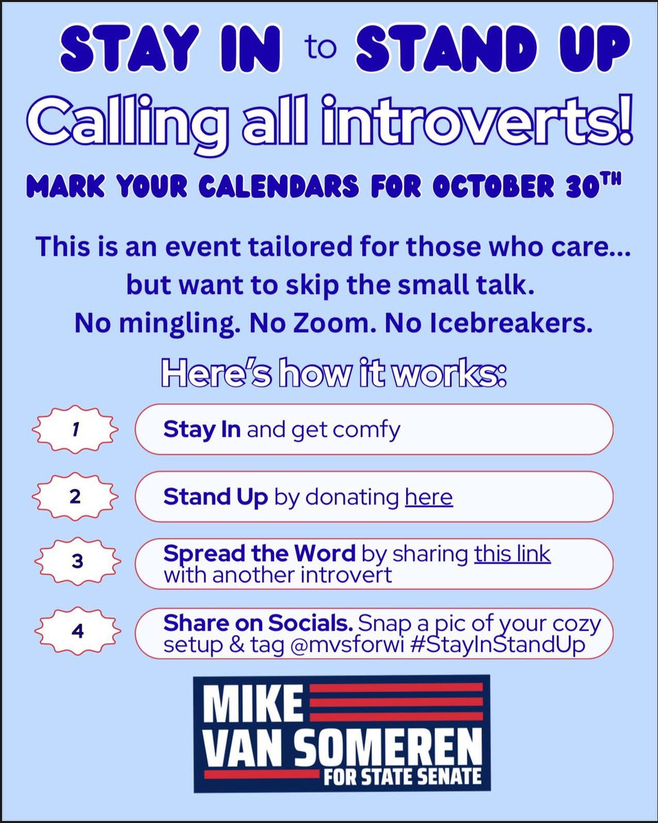 MarkForWI's tweet image. Want an easy way to support one of our Democrats running for State Senate? Stay in, get comfy, and stand up by donating to @mvsforwi at secure.actblue.com/donate/stayin_… #stayinstandup