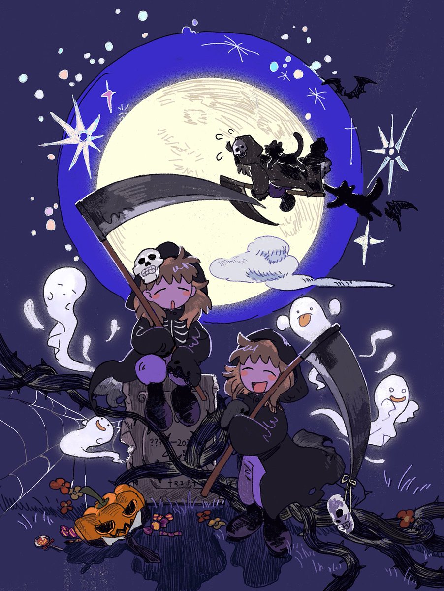 tbsoiu's tweet photo. 目の前にいるのは、同じ顔をした二人の死神。そして、自分の名前が刻まれた墓標。
そのうちの一人が言った。
「自分の墓を見た気分はどうだ？」 https://t.co/GYiv53JpOP