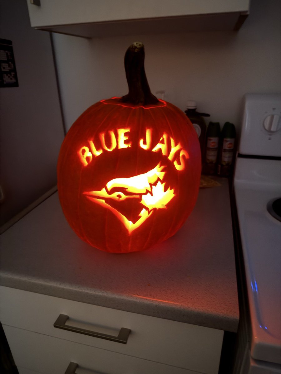 akdoust's tweet photo. Of course I had to make a @BlueJays pumpkin for Halloween! #WANTITALL  #Halloween #pumpkin https://t.co/nmJ5zgICyA