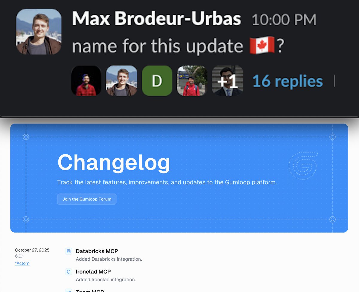 MaxBrodeurUrbas's tweet image. every gumloop release is named after a Canadian city🇨🇦

today&apos;s update: Kitchener (we&apos;re running out of names)

gumloop dot com / changelog