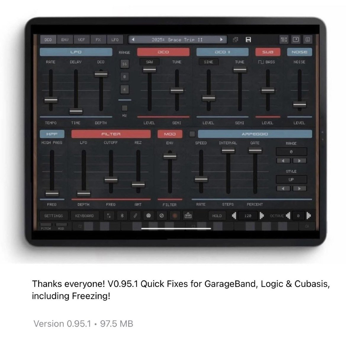 🚨Plugin Update 🚨 <a href="/AudioKitPro/">AudioKit Pro</a> has updated ‘Synth One J6’ to v0.95.1!! Update contains quick fixes for GarageBand &amp; Logic, Including Freezing for Cubasis. Update yours now in the App Store!!

apps.apple.com/us/app/audioki…
