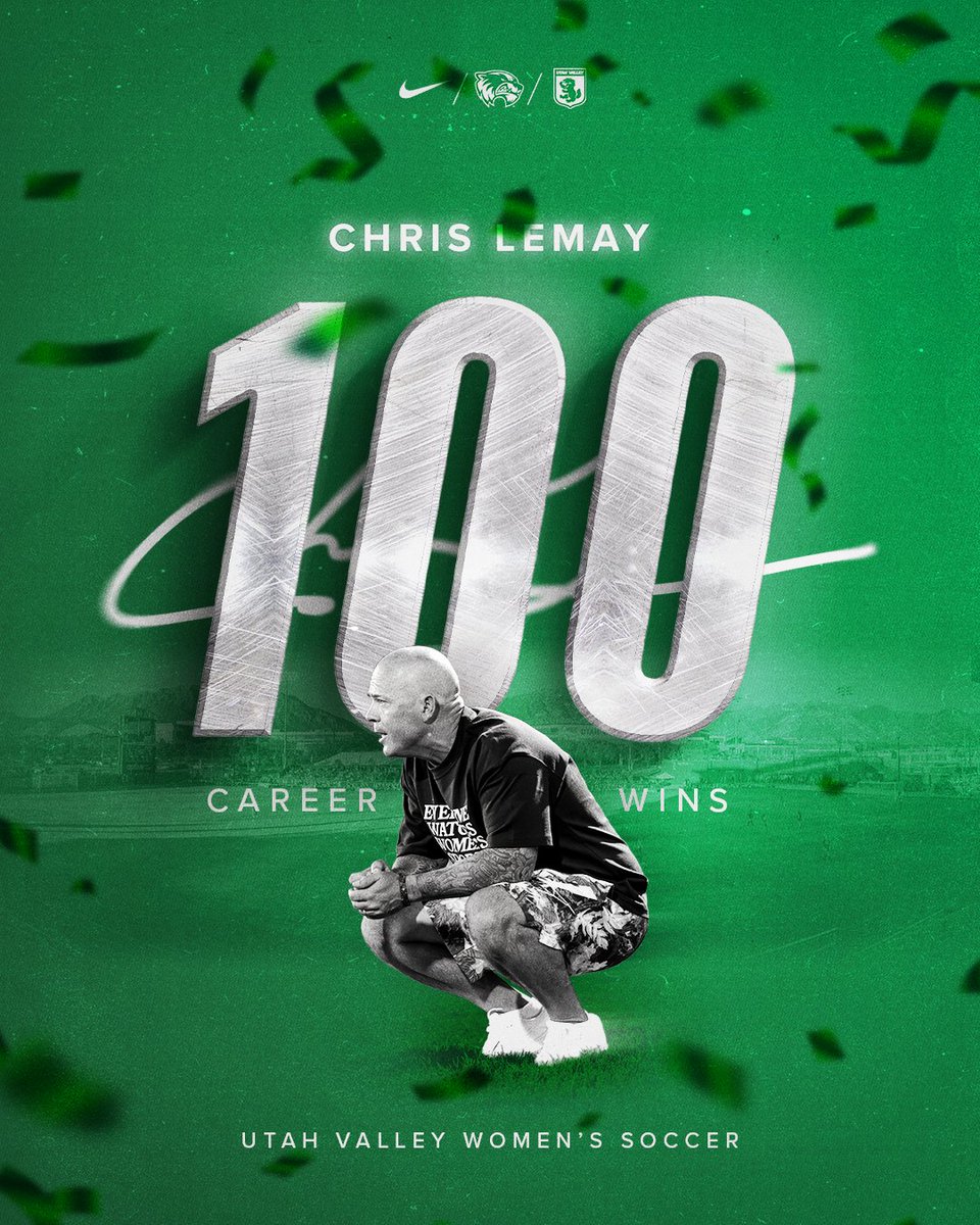UVUwsoc's tweet photo. 𝗟𝗘𝗠𝗔𝗬 𝗛𝗜𝗧𝗦 💯 🏆
A milestone moment for Utah Valley’s head coach!
100 career wins and four straight WAC championships.
#GoUVU | #ValleyForged https://t.co/zNKhjTue5N