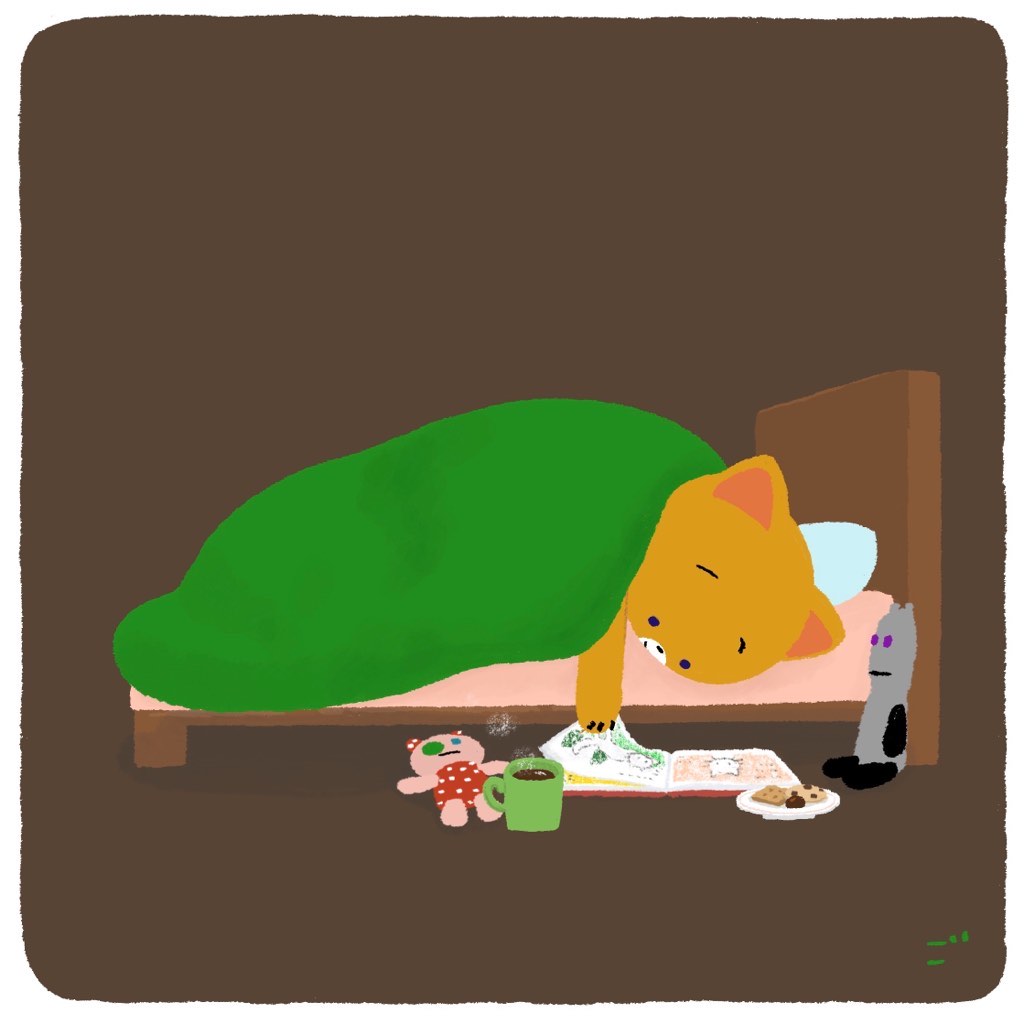 komanekofficial's tweet image. 【今月のイラスト🎨】
『こまねこ』のうみの親、合田経郎 監督から11月の描き下ろしイラストが届きました！

寒くなってきましたね❄️
今日はベッドでゴロゴロの1日にしよう！
あったかい飲み物とお菓子と、お気に入りの本を読んで...
至福のひととき✨☕️

#こまねこ描き下ろし #こまねこ #November