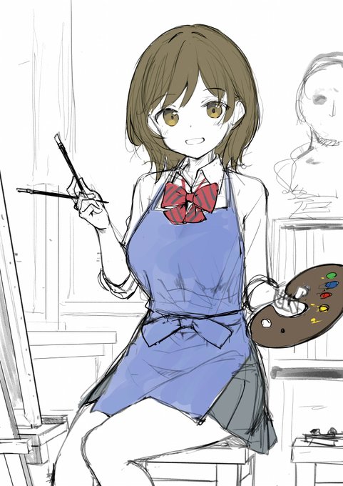 本日発売の連れカノ13巻(https://t.co/QiwKgViERs)のカバーイラストですが、初期は仕様を見落としてしまって普段の制服のまま作業用エプロンかけて描いてました。完成版の姿ともいつものいさなとも違う雰囲気なのでボツ版もちょっと気に入っております。 