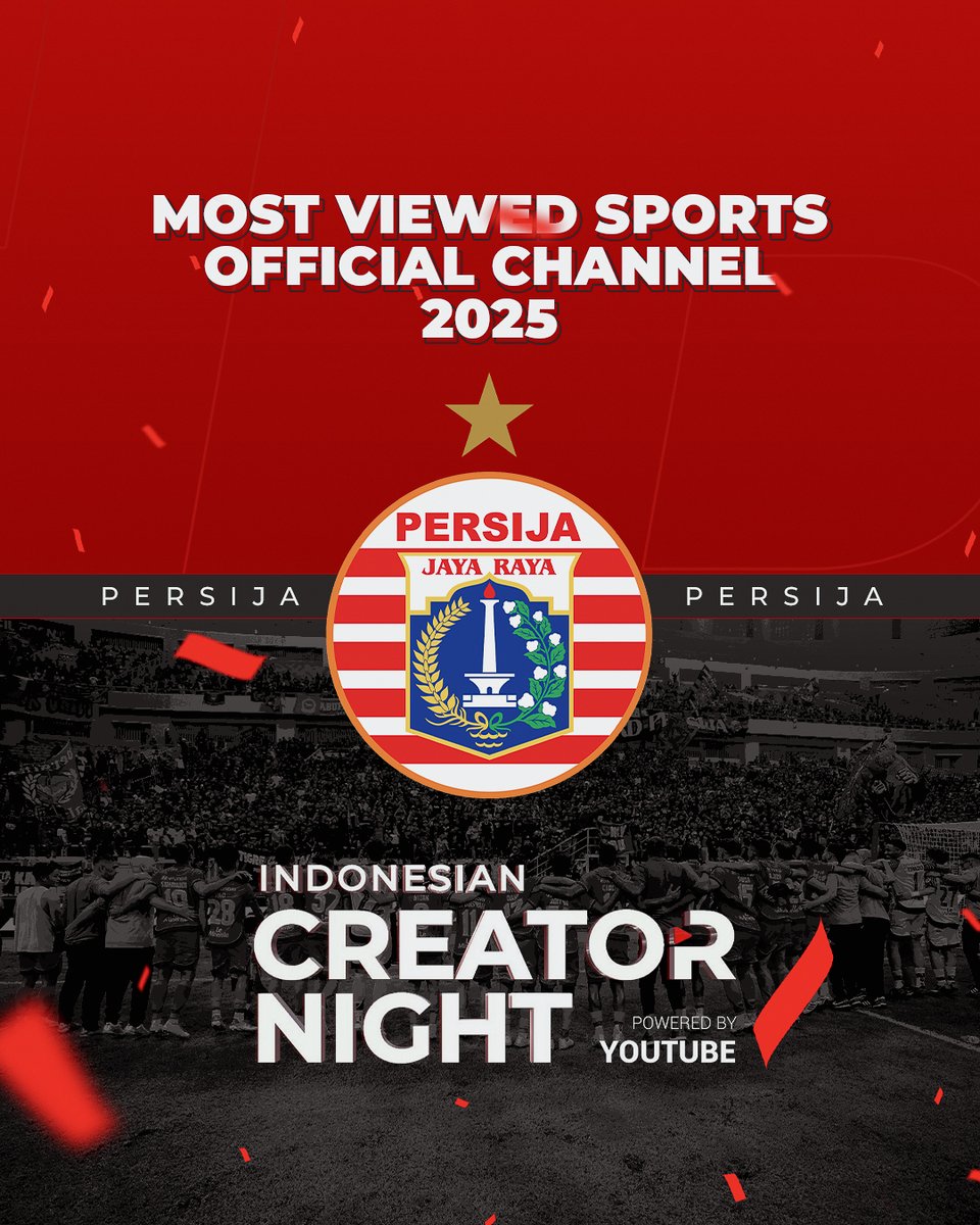 𝐌𝐎𝐒𝐓 𝐕𝐈𝐄𝐖𝐄𝐃 𝐒𝐏𝐎𝐑𝐓𝐒 𝐎𝐅𝐅𝐈𝐂𝐈𝐀𝐋 𝐂𝐇𝐀𝐍𝐍𝐄𝐋 𝟐𝟎𝟐𝟓 🤩✨

Persija terpilih sebagai salah satu channel yang paling banyak ditonton selama tahun 2025 versi Indonesian Creator Night powered by YouTube.

Terima kasih atas dukungan kalian selama ini Jak! Jangan